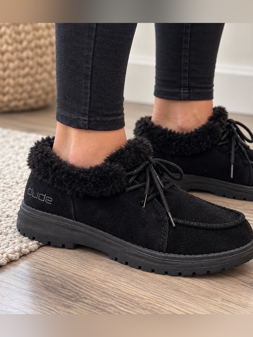 Hey Dude Women's Black Fur-Lined Ankle Booties